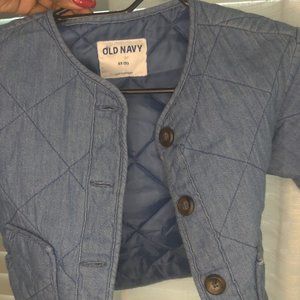 Old Navy Size XS Collarless Quilted Chambray Button-Front Jacket Blue